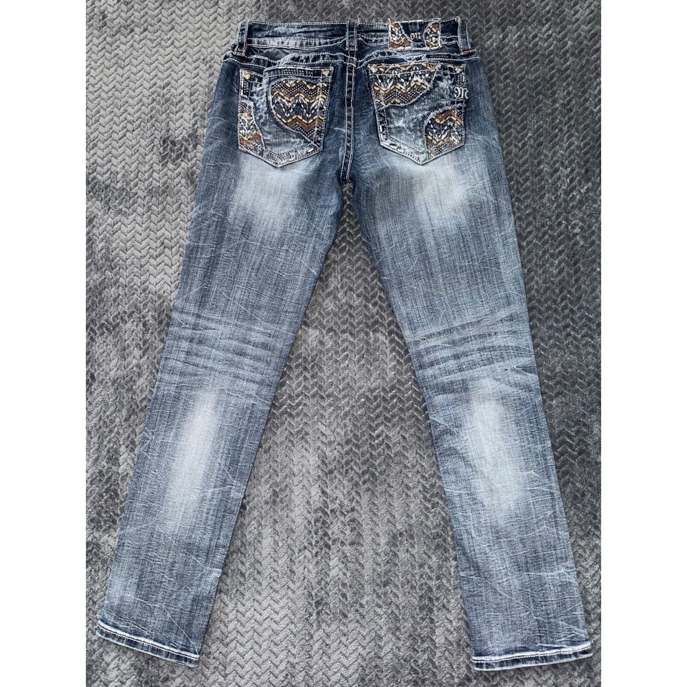 Miss Me Women's Signature Skinny Embellish Blue Denim Mid Rise Size 29